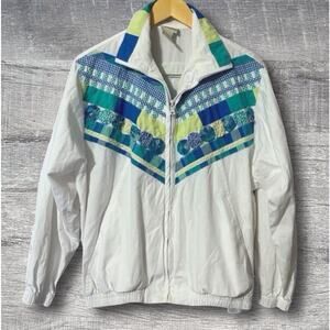 Koret Vintage Cottagecore Patchwork Jacket Womens M White Green Blue Pockets